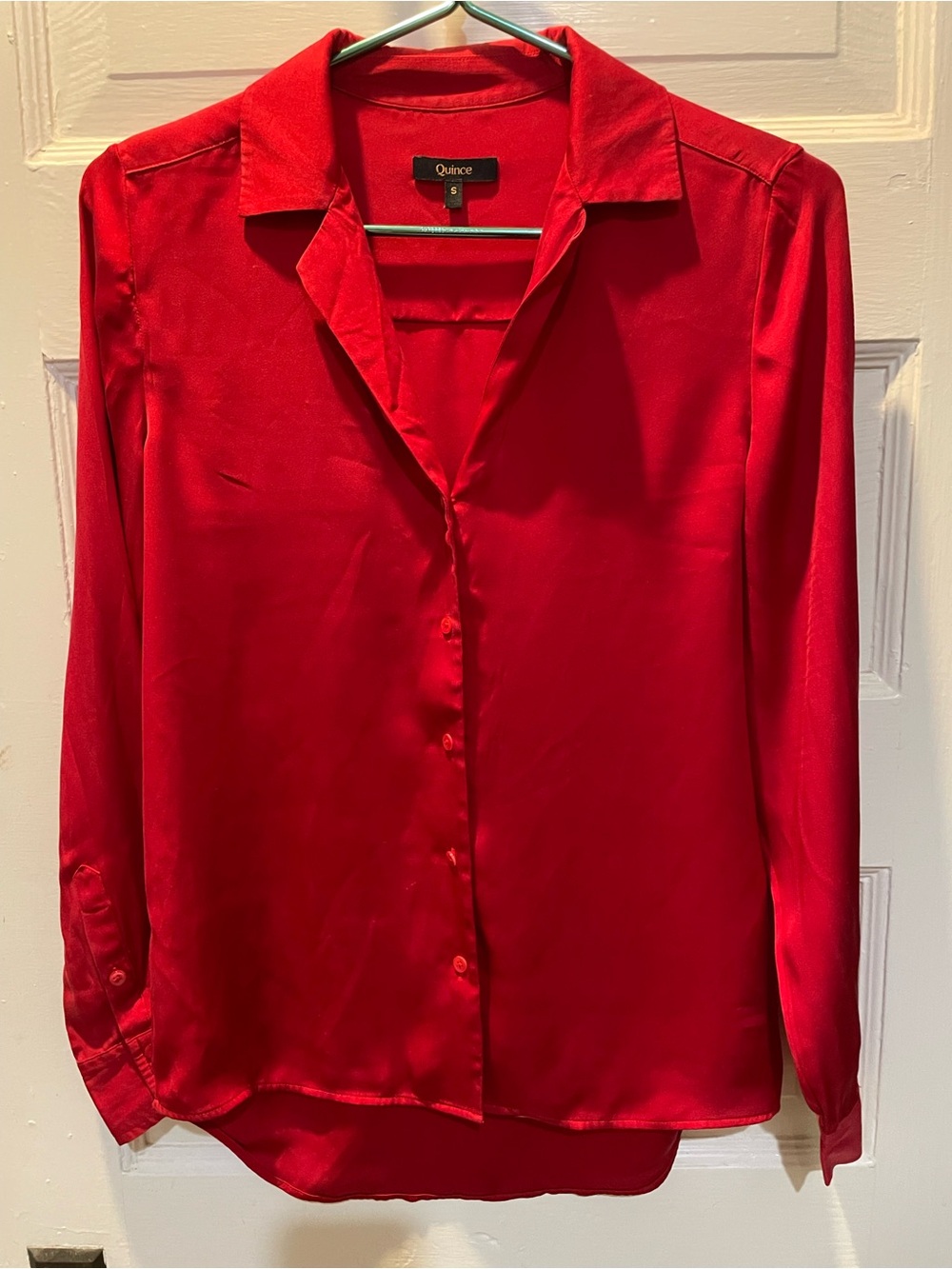 Quince Women's Silk Red Button-Down Blouse, Size Small